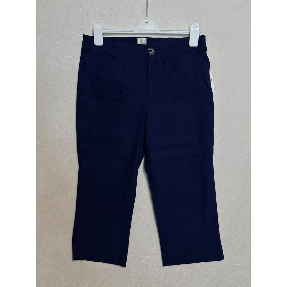 Maeve Anthropologie Navy Ink linen blend Crop Pants Size 10 NWT measures 12/14